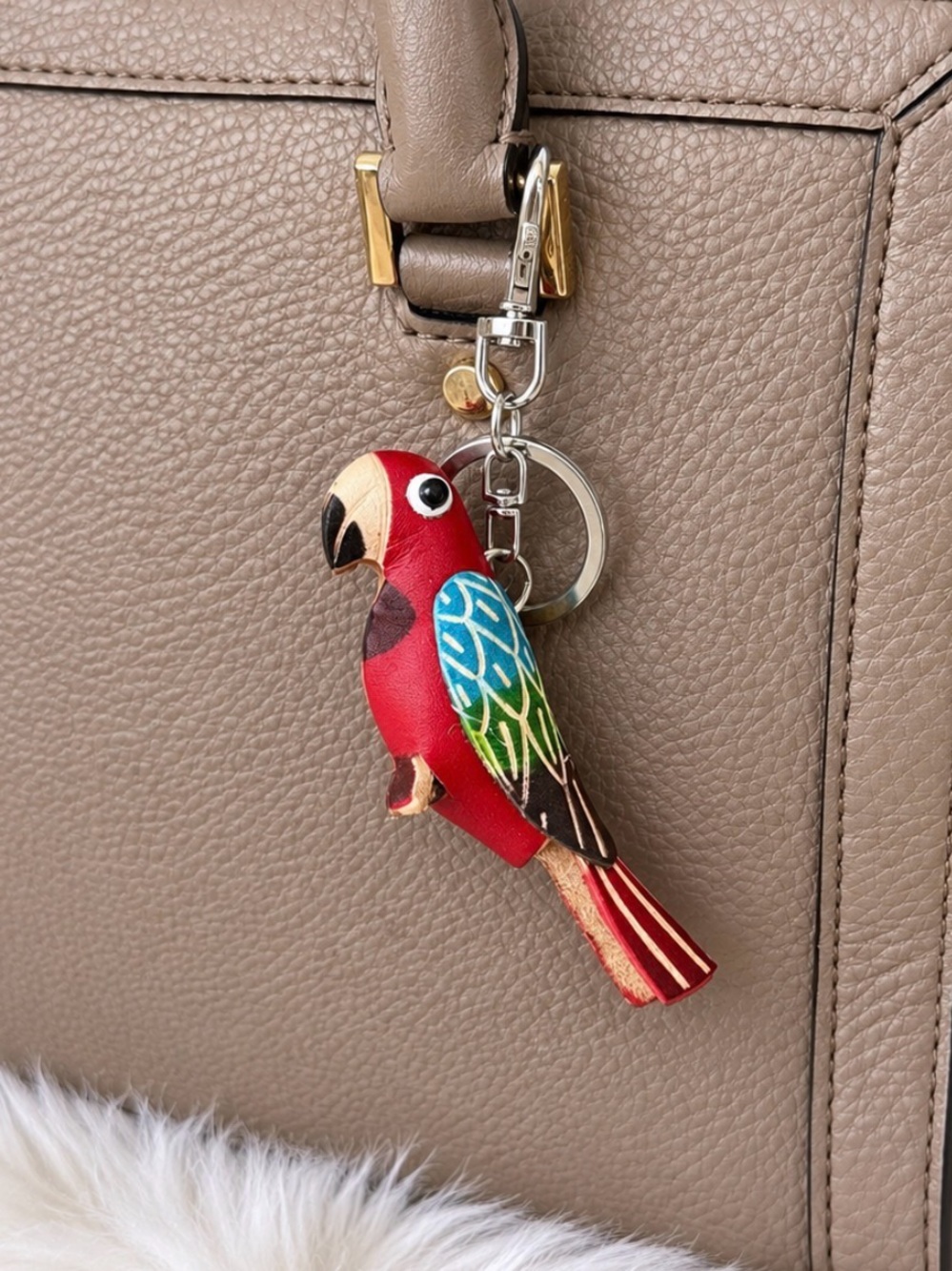 Leather Parrot Bird Keychain Bag Charm Key Ring Handmade Gift New